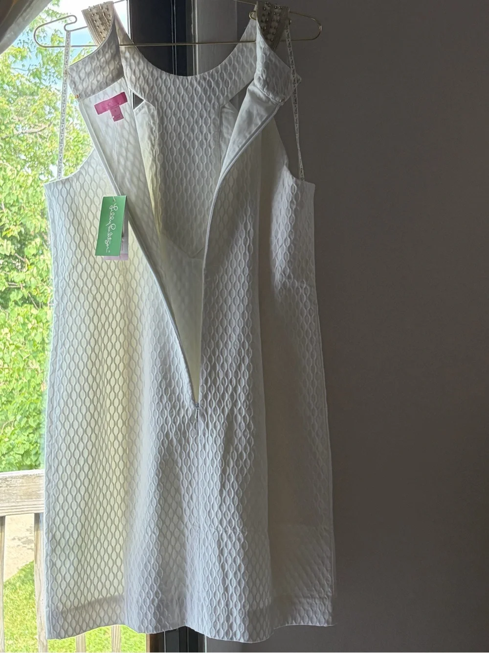 Lilly Pulitzer Cream Textured Shift Dress with Gold Embellished Neckline - Picture 12 of 16